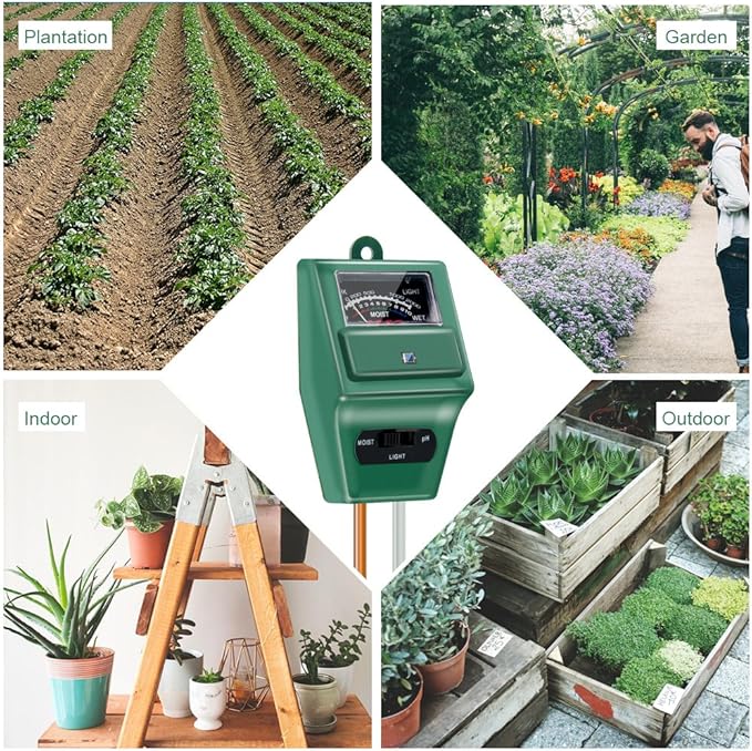 Soil pH Meter, MS02 3-in-1 Soil Moisture/Light/pH Tester Gardening Tool Kits for Plant Care, Great for Garden, Lawn, Farm, Indoor & Outdoor Use (Green), 2 Packs