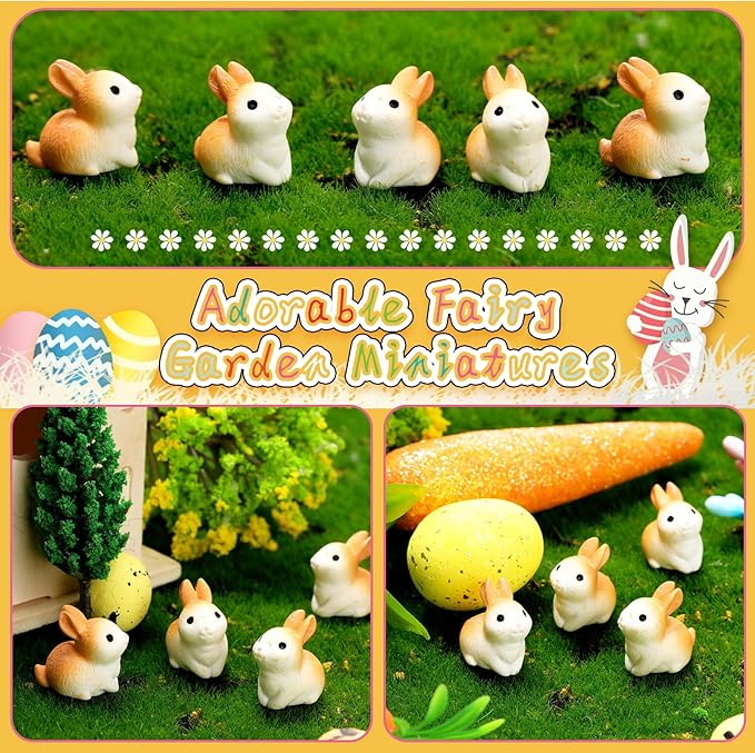 Marsui 100 Pcs Bunny Miniatures Figurines Rabbit Miniature Accessories Easter Garden Landscape Garden Rabbit for Easter Garden Accessories Dollhouses Decoration(Lively Rabbit)