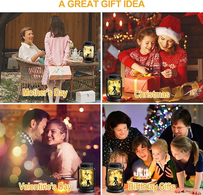 YJFWAL Solar Cat & Butterfly Lanterns Outdoor Waterproof - Cat Lover Unique Birthday Mothers Day Gifts for Women Mom Grandmom , LED Hanging Mason Jar Fairy Lights for Garden Yard Patio Decor