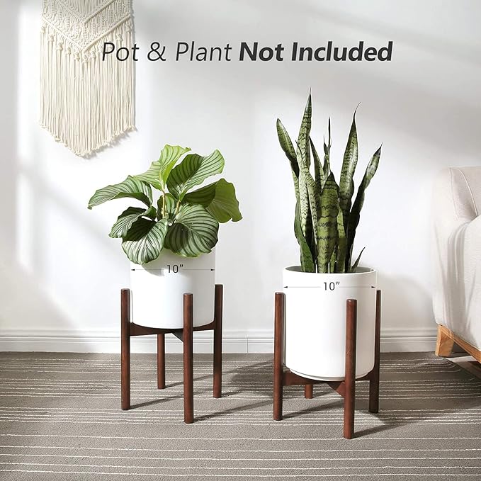 Mkono Plant Stand Mid Century Wood Flower Pot Holder (Plant Pot NOT Included) Modern Potted Stand Indoor Display Rack Rustic Decor, Up to 10 Inch Planter, Dark Brown