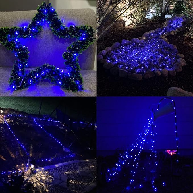 QITONG 4 Pack Solar Fairy Lights Blue, Each 33ft 100 LED String Lights Outdoor Waterproof, 8 Modes Blue Solar Lights for Outside Tree Garden Pool Wedding Party Christmas