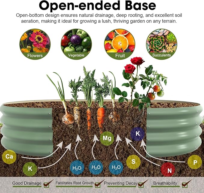 5x3x1ft Oval Galvanized Raised Garden Bed Outdoor 9-in-1 Large Metal Modular Planter Box Raised Beds for Gardening,Vegetables,Fruits,Flowers & Herbs (Green)