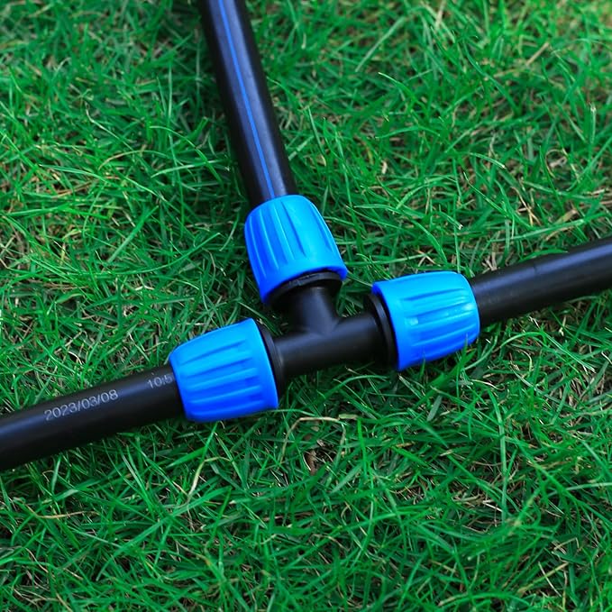 1/2" Drip Irrigation Lock Barbed Tee Connectors 1/2 inch PE Tubing (OD 0.620 in.ID is 0.520. in), Anti-Drop Straight Tee For Irrigation Tubing Fittings （8 Pcs Blue）