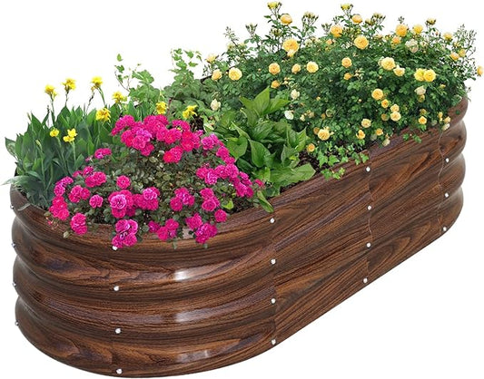 SnugNiture Galvanized Raised Garden Bed, 4x2x1ft Oval Metal Planter Box for Planting Outdoor Plants Vegetables