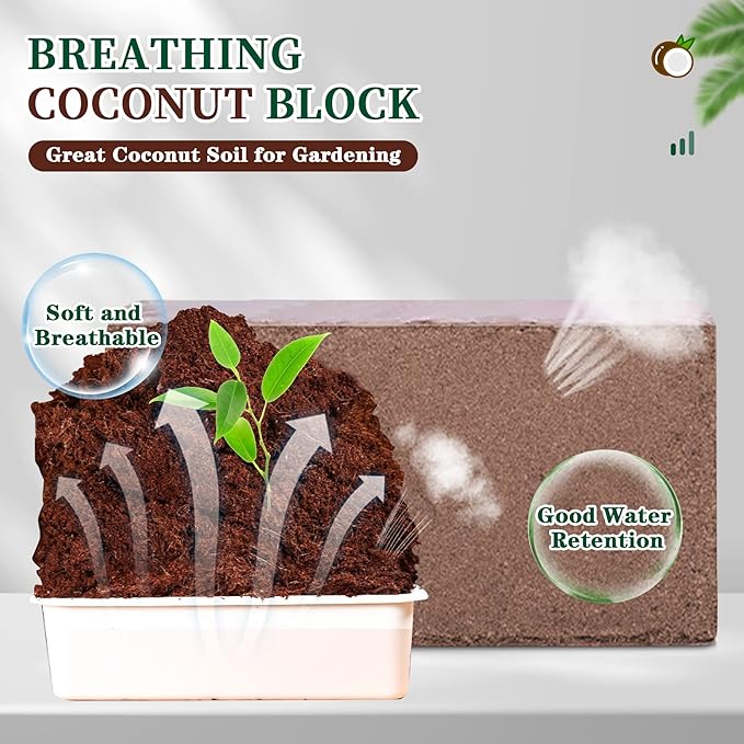 Coco Coir Bricks Potting Soil, 5 Pcs Natural Organic Compressed Coconut Fiber Soil Alternative to Peat Moss for Indoor Outdoor Plants Gardening Flowers Vegetables and Herbs