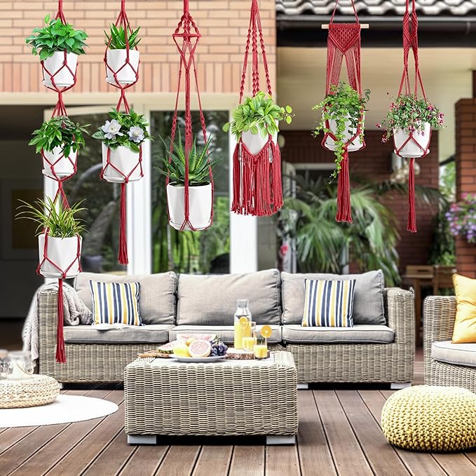 Macrame Plant Hangers, 6Pack Hanging Planters for Indoor Plants w/ 6 Set Hangers Kit Handmade Macromay Plant Hangers Indoor Flower Pots Holder Stand for Boho Home Décor (POTS NOT Included)