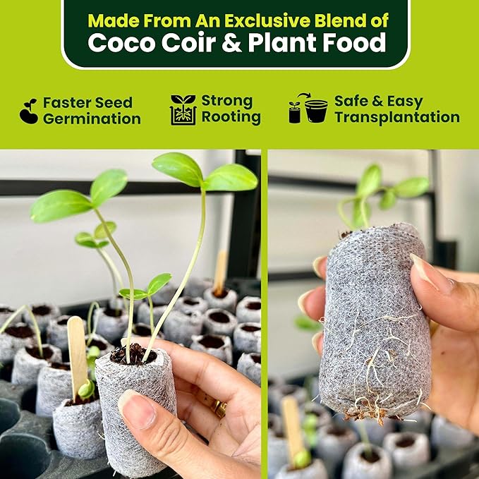 Gro-Med Organic Coco Coir Seed Starter Pellets NPK Enriched 50 Pcs, 35mm Perfect to Grow Herbs, Vegetables, Flowers,Fruits Seedlings, Compressed Coconut Coir Soil Plugs - Easy to Transplant in Pot