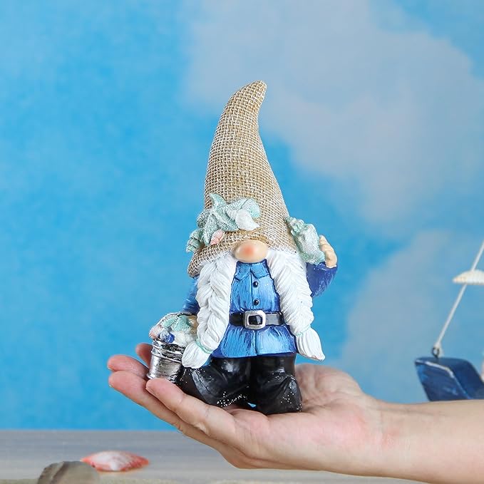 Leekung Gnome Statue Garden Decor - Ocean Gnome Figurine for Patio Lawn Yard Backyard Outdoor Indoor Home Decoration,Summer Gnomes with Shells Starfish,Swedish Beach elf tomte, for Women