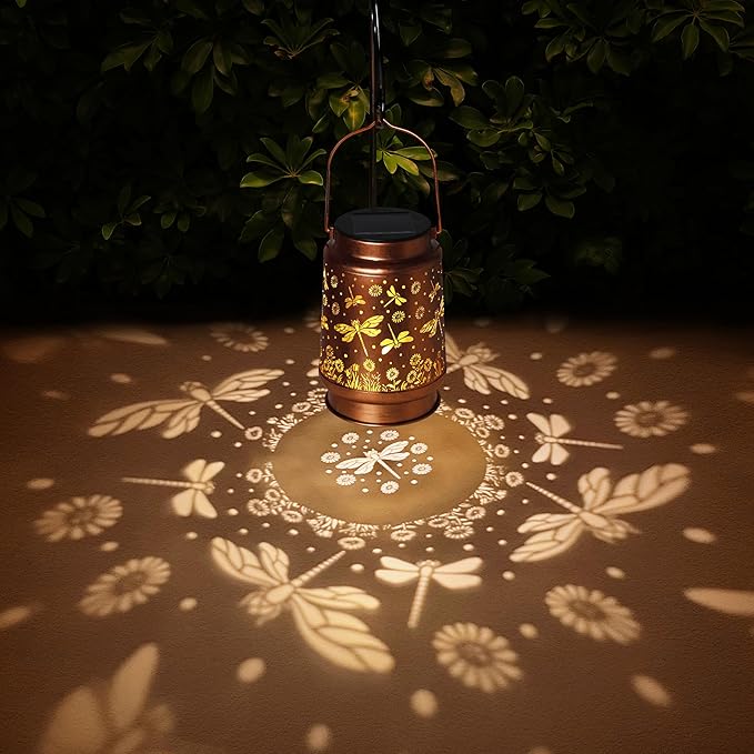 Solar Lanterns Outdoor Waterproof Dragonfly Garden Decor Gifts for Women Mom Grandma Hanging Solar Lights Metal Solar Decoration Outside for Yard, Patio, Backyard, Porch