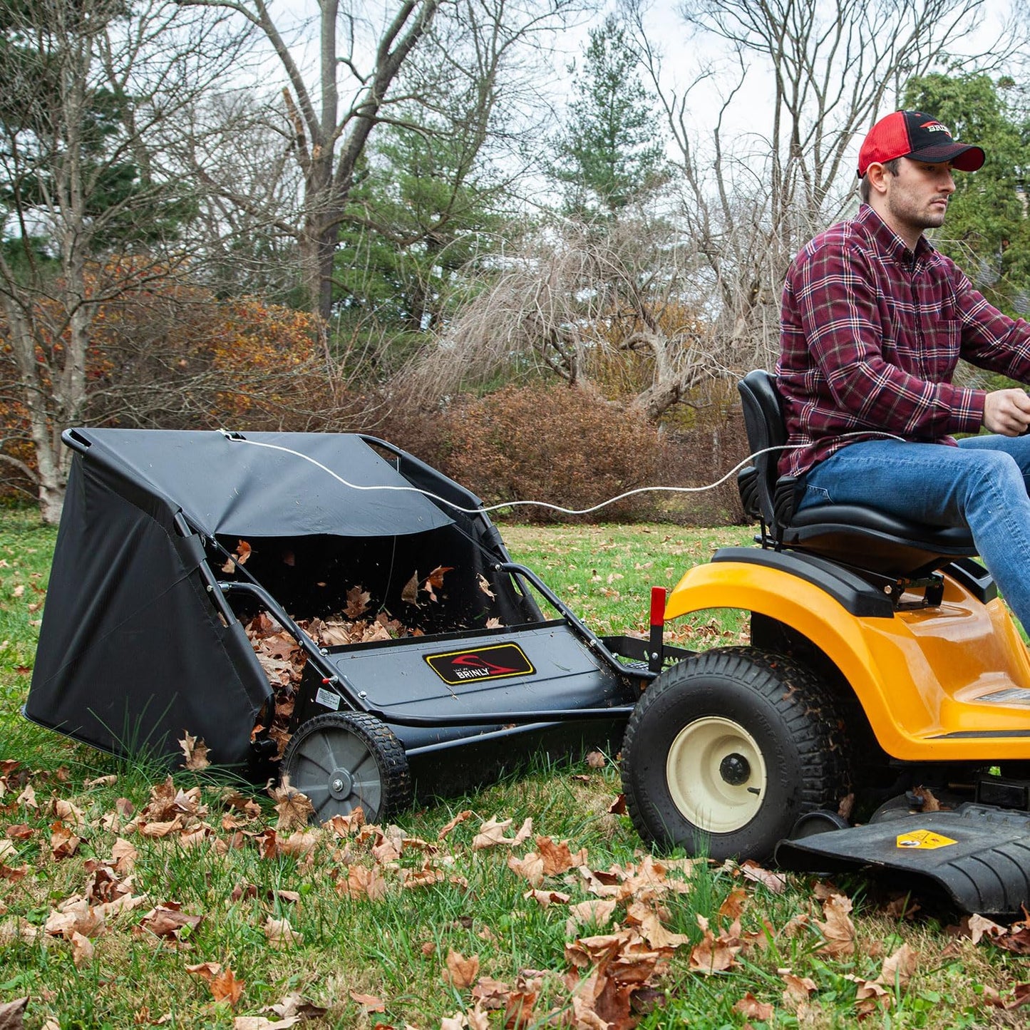 Brinly 42" Tow-Behind Lawn Sweeper in Hammered Finish with High-Velocity Brushes