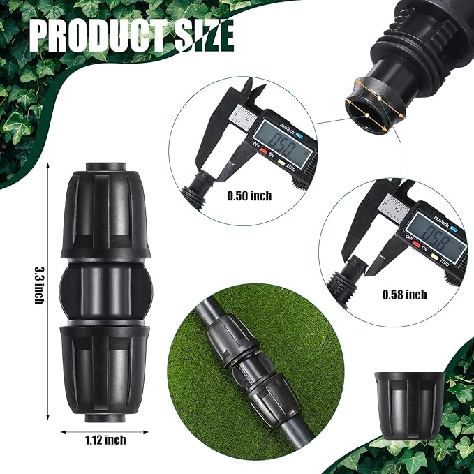 Frienda 40 Pcs Barbed Tee 1/2 Inch Tubing (1/2" IDx0.6-0.63" OD) 16mm to 1/4 Inch Irrigation Tube Fittings Drip Irrigation Parts Anti Drop Locked Reducing Tee for Drip Hose, Green and Black