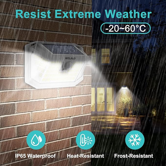 Solar Motion Lights Outdoor, [3 Modes/6 Pack/188 LED] 270° Wide Angle Lighting, Security Solar Powered Wall Lights, IP65 Waterproof Flood Lights for Fence Porch Yard Patio(White)