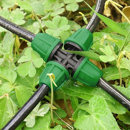 Upgraded 1/4" Drip Irrigation Cross Fittings：Leak Free Lock Barbed 4 Way Tee Connectors for 1/4 Inch Irrigation Tubing Quick Connect Parts for Garden Landscape System (24 Pieces)