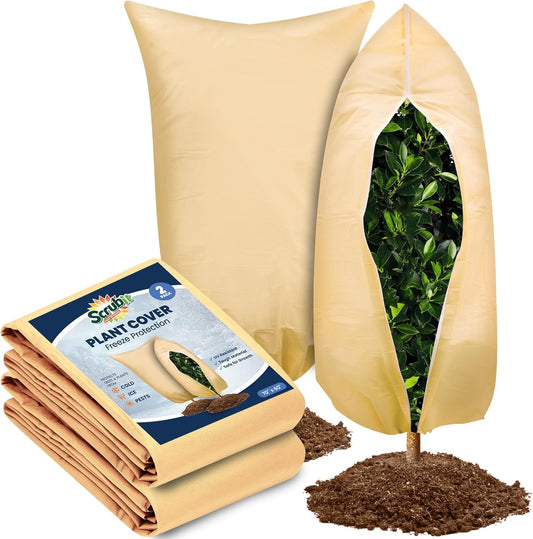 SCRUBIT Plant Covers Freeze Protection, 60 x 70 in. Frost Cloths for Outdoor Plants Fruit Trees & Shrubs with Zipper and Drawstring, Thick Winter Plant Covers - 2 Pack Tree Frost Blankets