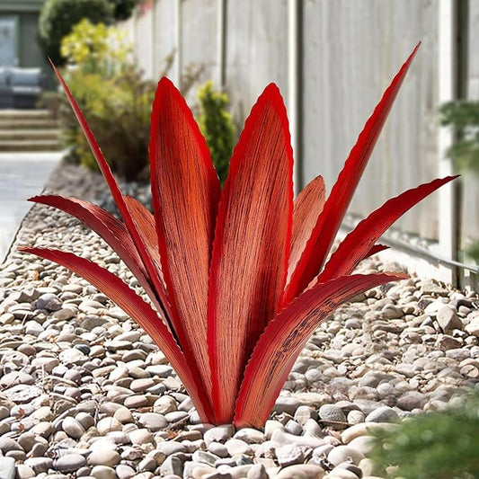 Enlarge Thickened Wind Resistant Metal Agave Garden Art Metal Plant Country Garden Sculpture Statue Outdoor Decoration Agave Metal Plant Courtyard Garden Lawn Ornament Gift (1, 12 Leaves red)