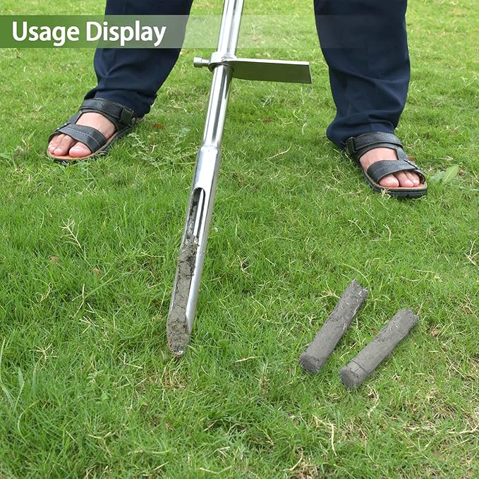 Soil Probe 40 Inch with 2 Bags, Soil Sample Probe with Ejector for Lawn House Plants, T-Handle Soil Sampler Probe Rod with Pedal, Stainless Steel Soil Test Kits Tool for Soil Sampling