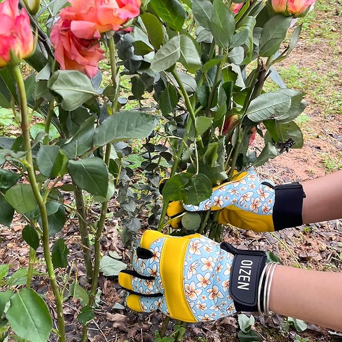 Cowhide Leather Thorn Proof & Puncture Resistant Gardening Gloves for Women and Men, Touchscreen Compatible Working Gloves for Weeding, Digging, Planting, Gardening Gifts for Women (Size Medium)