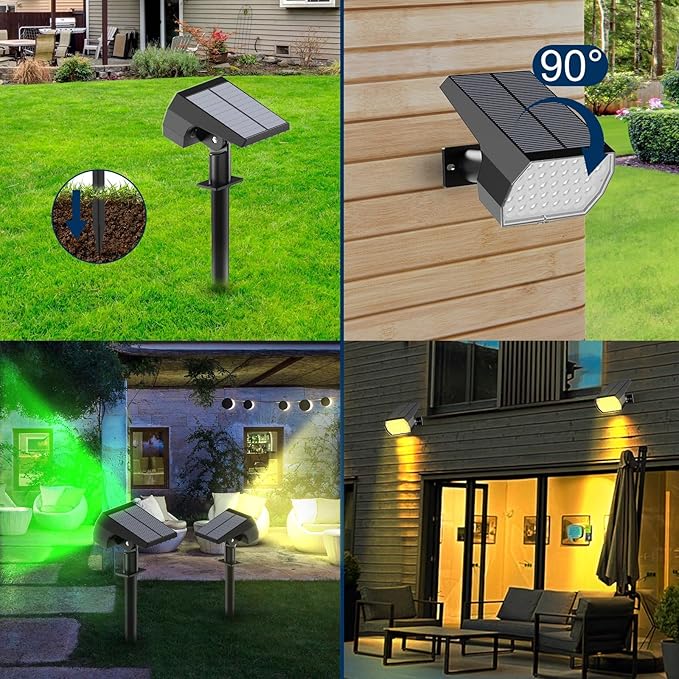 Solar Spot Lights Outdoor, [2 Pack/7 Colors/37 LED] 2-in-1 Solar Landscape Spotlights, IP65 Waterproof Auto On/Off Solar Powered Security Lights for Yard Garden Pathway Walkway