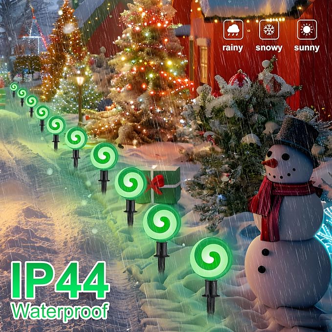 Ultimate Unicorn Christmas Pathway Lights, Green Peppermint LED Lollipop Lights for Outdoor Decoration, With Stakes for Yard, Sidewalk, Garden, Rooftop