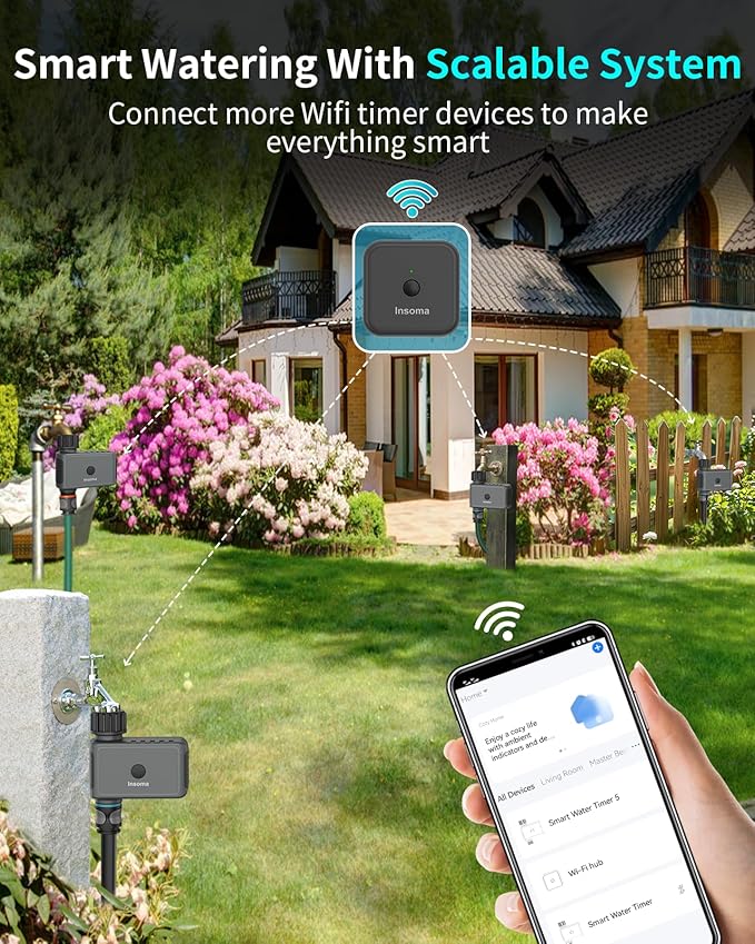 WiFi Sprinkler Timer, WiFi Water Timer for Garden, Smart Hose Timer with WiFi Hub Support 2.4GHz, App/Voice Control Work with Alexa & Google Assistant, Rain Delay & Manual Watering,for Yard Lawn Plant