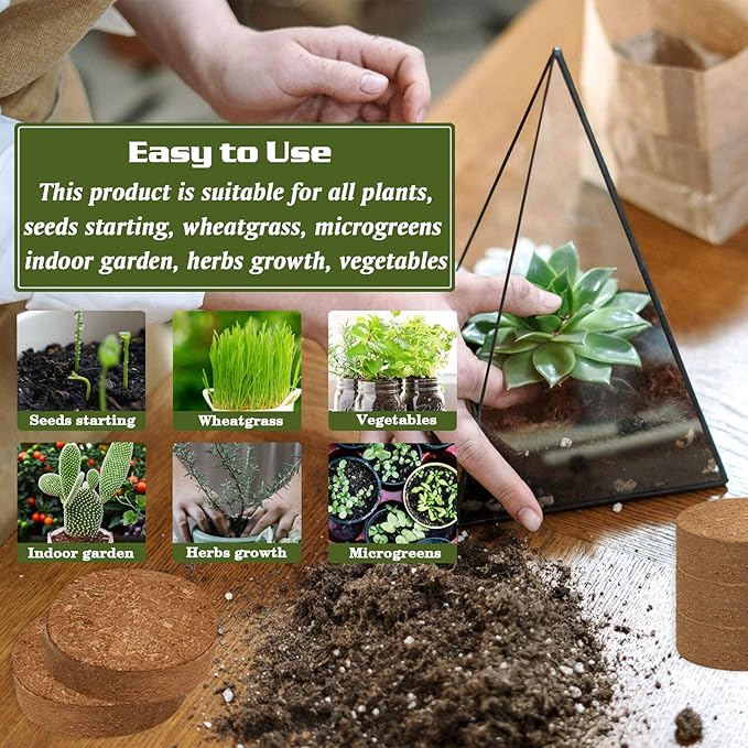 ZeeDix 50pcs(50mm) Coco Coir Pellets Potting Soil Indoor Plants, Compressed Coconut Coir Soil Pellets Seed Starting Pellets Soil Discs for Planting Flowers Bonsai Herbs Plants and Vegetables
