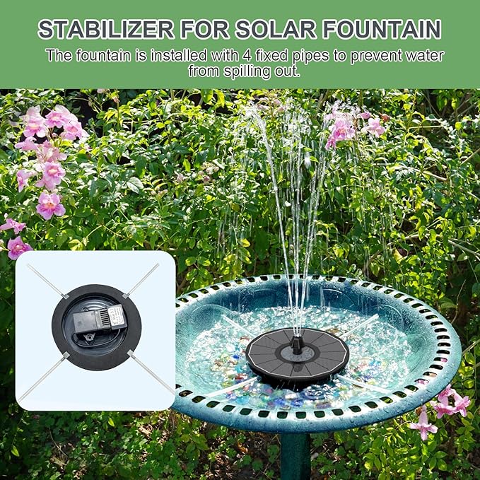 Solar Fountain Upgraded High Efficiency Glass Solar Panel, Solar Bird Bath Fountains with Flower No Battery,Solar Water Pump Fountain for Bird Bath Garden Small Ponds Outdoor Décor(Black)