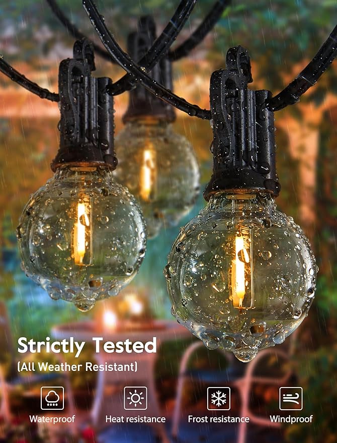 Outdoor String Lights 60 Feet G40 Globe Patio Lights with 32 Edison Shatterproof Bulbs(2 Spare), Waterproof Connectable Hanging Christmas Light for Backyard Porch Balcony Party Xmas Decor