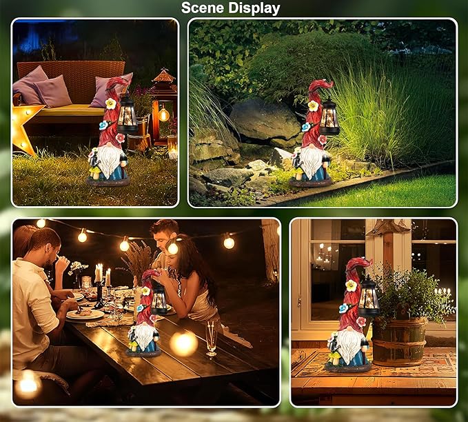 Solar Gnome Garden Statue Lights Gnome Figurine with Solar Lantern, Outdoor Garden Succulent Waterproof Ornaments Decorations for Yard, Lawn, Patio – Ideal Gift for Women, Mom, Grandma, Etc.