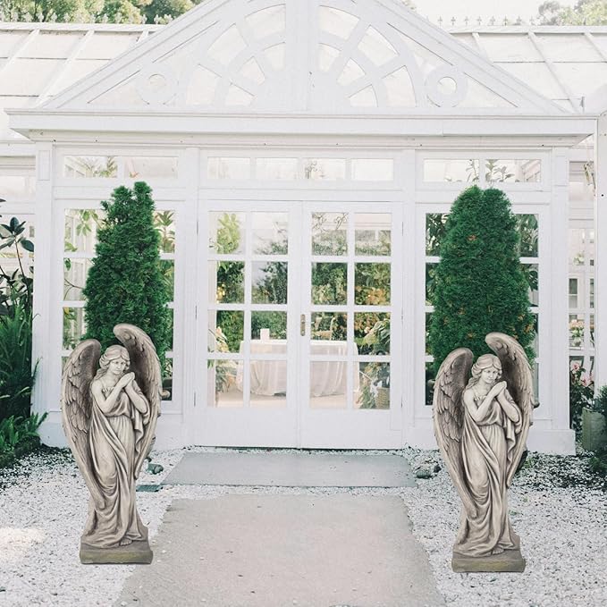Outdoor Statues Angel Décor Garden Statue - 34 inch Large Garden Angels Outdoor Religious Statues Catholic Resin Concrete Finish Yard Patio Deck Home Entryway Hallway Sculpture 13.7 * 9.8 * 34 Inch