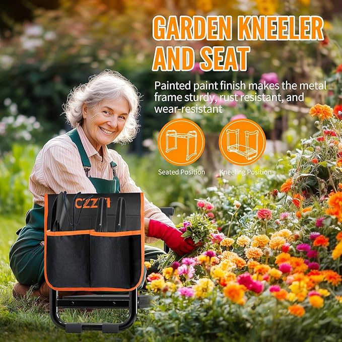 Garden Kneeler and Seat, Wider and Thicker Kneeling Pad Heavy Duty Gardening Stool with Gardening Tool Pouch and Bag, Garden Bench Gifts for Seniors