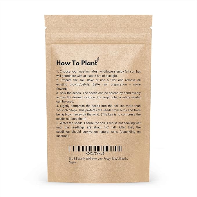 65,000+ Seeds - Bird & Butterfly Wildflower Pollinator Mix - Perennial & Annual Wild Flowers for Spring & Fall - Planting Outdoors for Hummingbirds & More - Calendula, Yarrow, Poppy, Baby's Breath