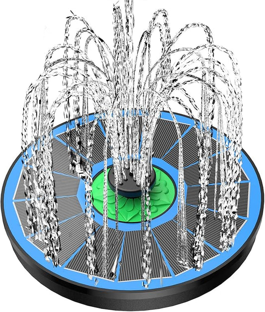 Solar Fountain Full Glass Panel No Battery, 3.5W Solar Bird Bath Fountains with 4 Fixed Rods & 7 Nozzles, Solar Fountain Pump for Bird Bath, Garden, Pond, Pool, Patio,Hummingbird