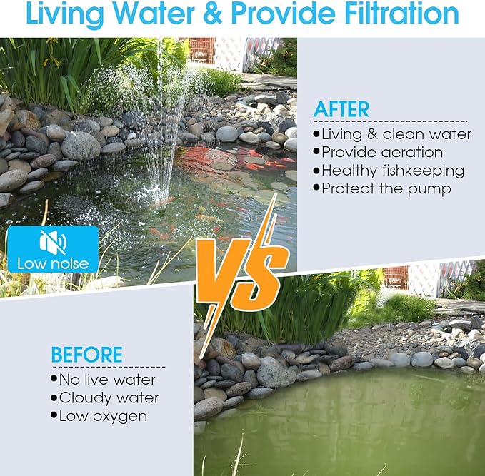 POPOSOAP Pond Filter with Pump Fountain Kits, 660GPH Pond Filter with 40W Pond Pump & Fountain Kit, Koi Pond Filters for Outdoor Ponds Clean, Clear, and Add Water Features(Corded Electric)