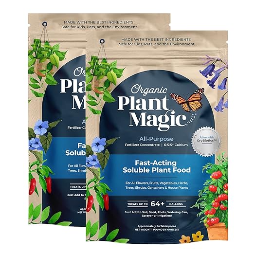 Organic Plant Magic - Truly Organic™ Fast-Acting Soluble Plant Food: All-Purpose Fertilizer Concentrate for All Flower Vegetable Herb Fruit Tree Shrub Container Garden & House Plants [Two 1 lb Bag]