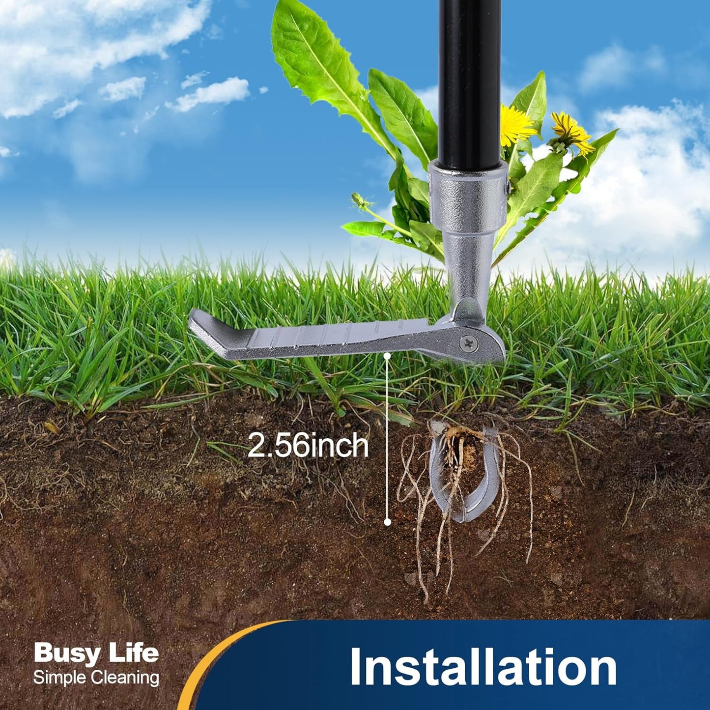 Yocada Stand Up Weed Puller Tool 62.59“ Long Handle 4-Claw Steel Head Design Weeder Stick Easily Remove Weeds Roots Remover for Garden & Lawn Care