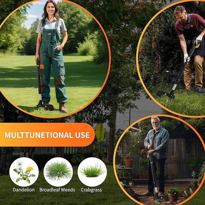 Weed Puller Tool, Gardening Stand-Up Weeder Puller with Ergonomic 39.5" Long Handle and 4 High-Strength Stainless Steel Claws, Easily Weeds Without Bending, Pulling, or Kneeling（Black）