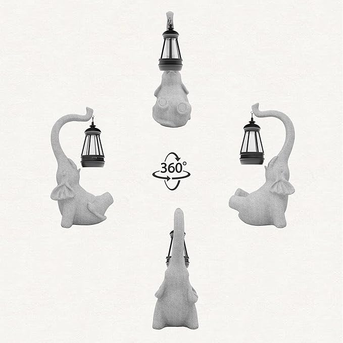 Solar Powered Outdoor Figurine Lights, 10 Inch Waterproof Animal Elephant Statue Light, Suitable for Decorations for Patio, Balcony, Lawn, Courtyard, Etc.(Face Upward)