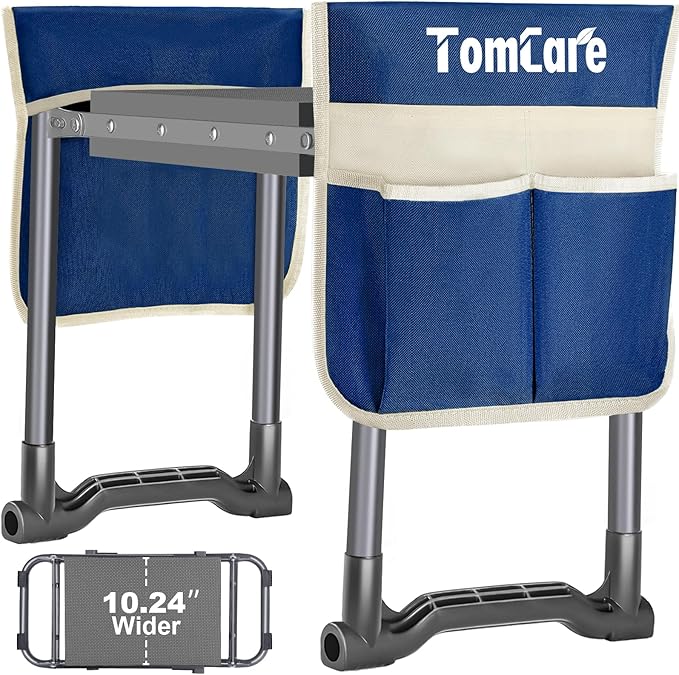 TomCare Garden Kneeler and Seat 10.24” Wide Kneeling Pad Garden Bench with 2 Tool Pouches Heavy Duty Stable Garden Stool Foldable Garden Tools Gardening Gifts for Women Men Seniors Gardeners Grey