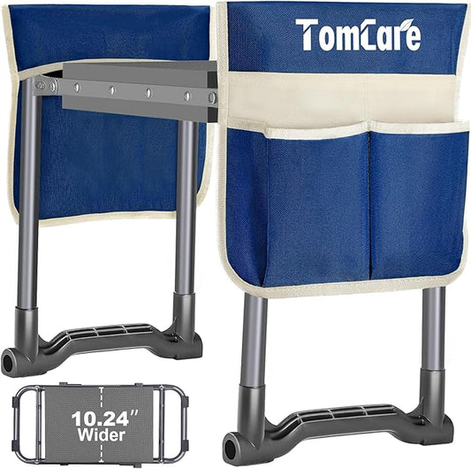 TomCare Garden Kneeler and Seat 10.24” Wide Kneeling Pad Garden Bench with 2 Tool Pouches Heavy Duty Stable Garden Stool Foldable Garden Tools Gardening Gifts for Women Men Seniors Gardeners Grey