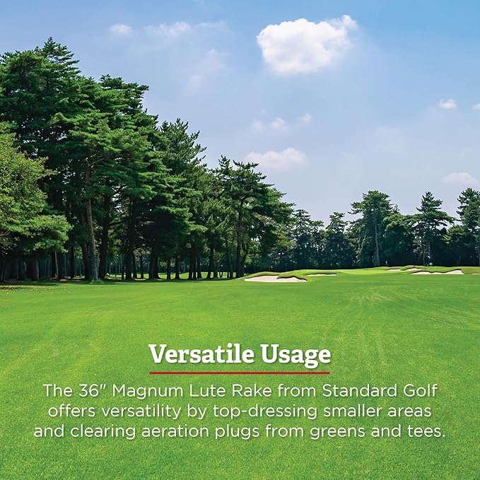 Magnum Lute - 36'' Reversible Flat Head Rake | Used for Golf Courses, Ball Fields, Asphalt Work Landscaping & More | 66'' Straight Handle with T Connection for Added Stability