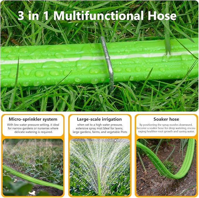 LAVEVE Sprinkler Soaker Hose for Yard 25 FT, Heavy Duty Garden Water Hoses with Stakes, Sprinklers System for Lawn, Flexible Drip Irrigation Tubing