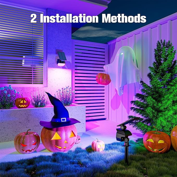 NIORSUN Solar Color Changing Lights Outdoor,7 Lighting Modes RGB Solar Outdoor Lights,IP67 Waterproof Multicolor Landscape Spotlights for Halloween Holiday Decorations,2 Pack