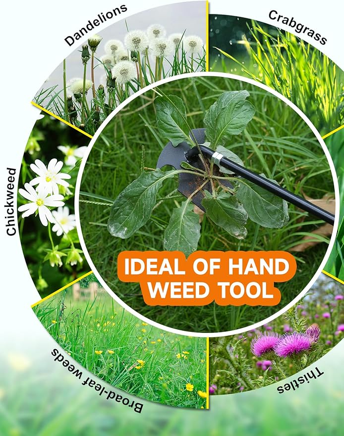 Weed Puller Tool Stand Up Weed Remover Tool Heavy Duty, Long Handle Weeder Hand Garden Weeder Tools, 4 Claw Gardening Hand Weeding Tool for Gardening Backyard Farm Planting & Weeding 12.2-27.5-43.3"