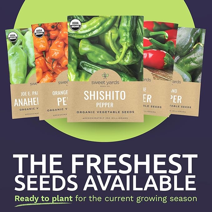 Organic Hot Pepper Seeds Variety Pack - 8 Individual Packs - 2025 Season - Habanero, Jalapeno, Cayenne, Anaheim and More! for Indoor & Outdoor Planting (Non-GMO, Certified Organic)