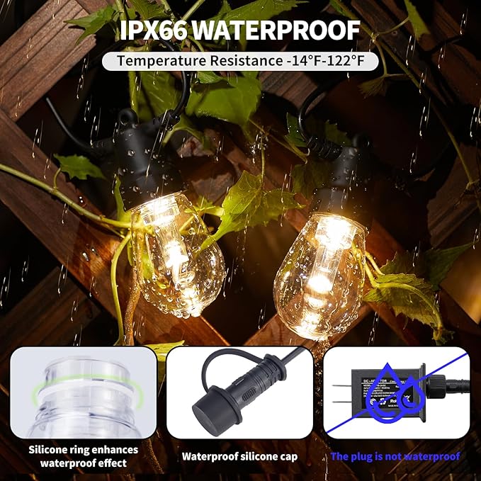 LED Outdoor String Lights 27FT,Patio lLights with 10 Dimmable Bulbs,IP66 Waterproof Shatterproof, with Remote Control,2700k Outside Hanging Lights for Backyard Porch Garden Decoration