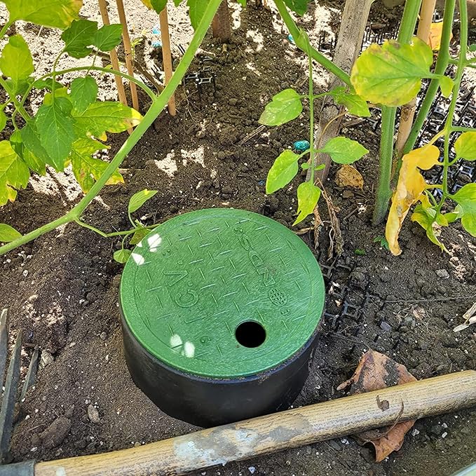 Rocky Mountain Goods 6” Round Valve Box and Cover - 9” Height Sprinkler Valve Box Base Extension with Green Cover Lid - Clean Organized Protection for Irrigation Valves - Easy Install