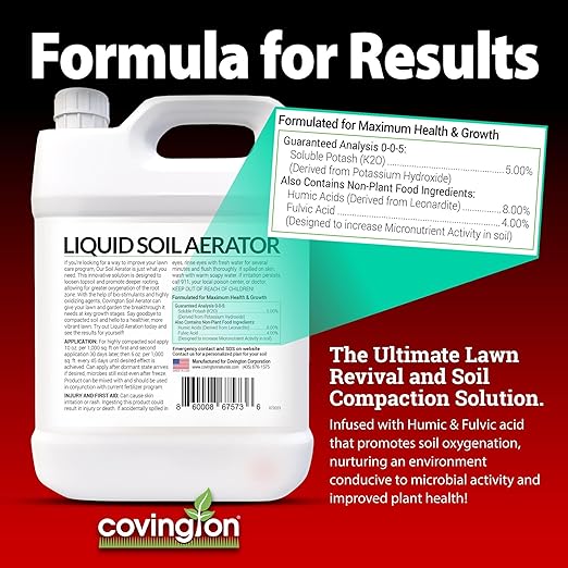 Covington Liquid Lawn Aerator PRO-LINE Liquid Aeration for Lawn, Soil Conditioner and Loosener for Compact Clay Soils, The Ultimate Aerating Humic Acid Lawn Revival & Soil Compaction Solution
