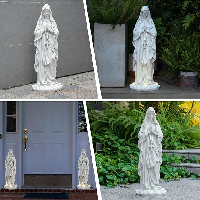 Virgin Mary Statue 31.49 Inch Religious Garden Statue Solar Mary Statue Outdoor Yard Patio Deck Home Entryway Hallway Sculpture