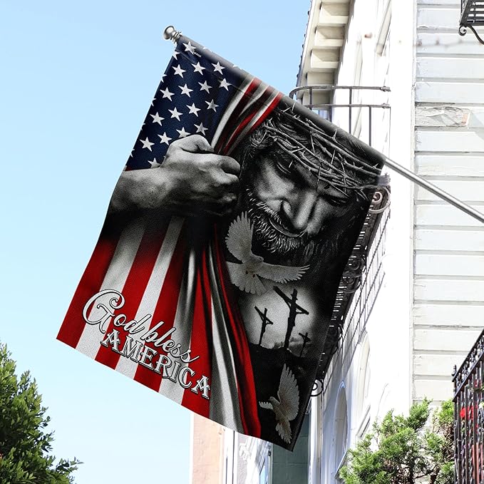 FLAGWIX Christian American Flag, God Bless America Flag - 4th of July, Independence Day Decorations for Home, Garden, 30x40 House Flag - USA Flags Premium Polyester, Decorative Indoor Outdoor Flag