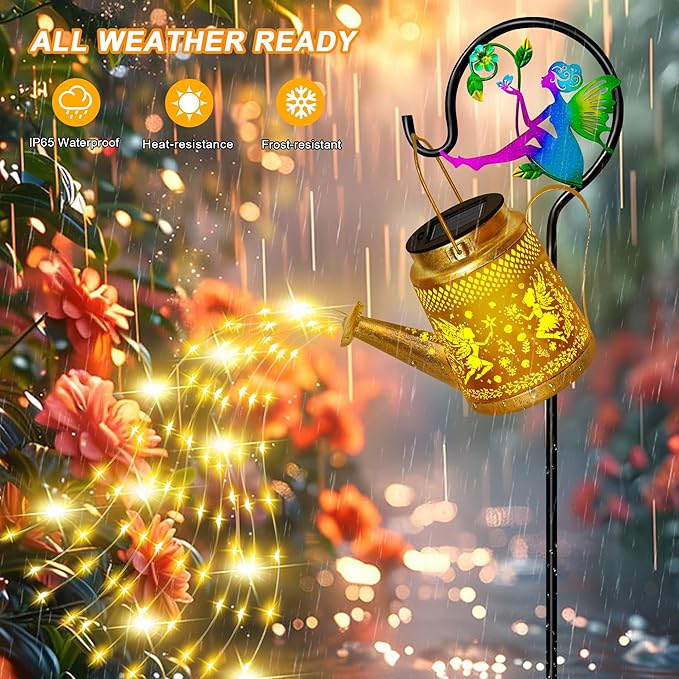 Solar Watering Can Lights Outdoor Garden Decor, Large Fairy Hanging Lantern with Shepherd Hook, Waterproof Garden Lights for Outdoor Landscape Pathway Yard, Garden Gift for Mom Grandma